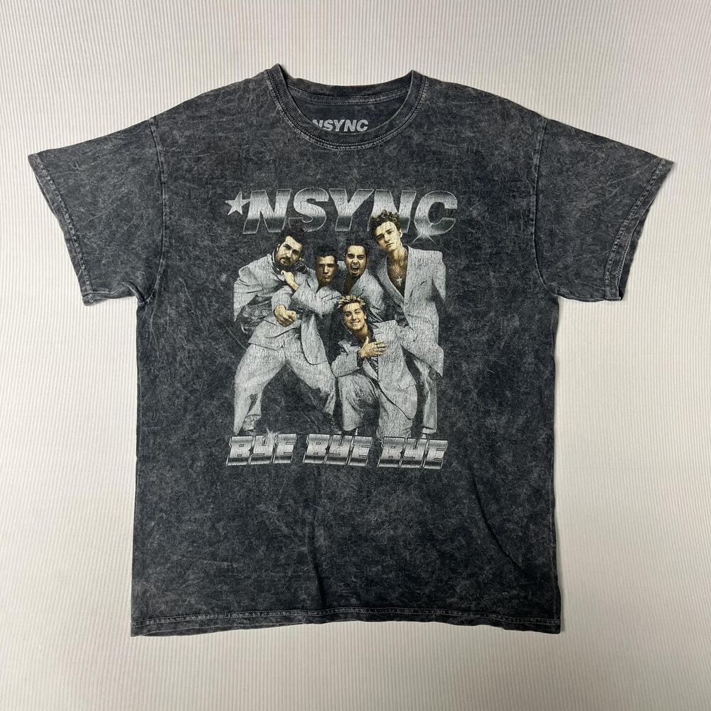 NSYNC Shirt Mens S/M Gray Bye Bye Bye Graphic Tee Goodie Two Sleeves Music